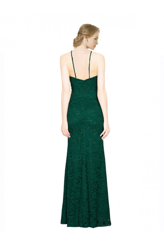 Boutique Vert foncé Sirène Licou Col Haut Dentelle Longue Robes demoiselle d'honneur / Robes de bal