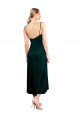 Boutique Vert foncé Trapèze Bretelles spaghetti midi Velours Stretch Courte Robes demoiselle d'honneur / Robes de bal / Robes de cocktail