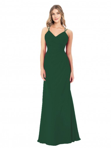Boutique Vert foncé Trapèze Col V Mousseline Longue Robes demoiselle d'honneur