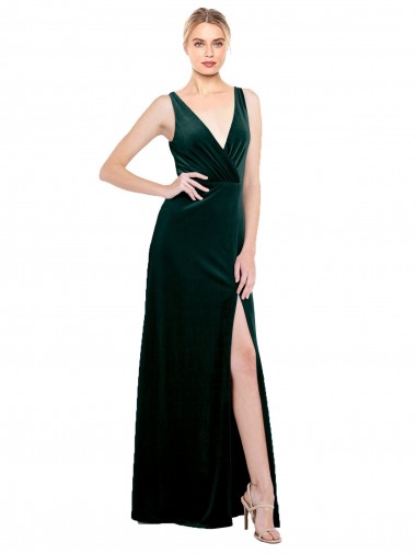 Boutique Vert foncé Trapèze Col V Velours Stretch Longue Formelles Robes demoiselle d'honneur / Robes de soirée / Robes de bal