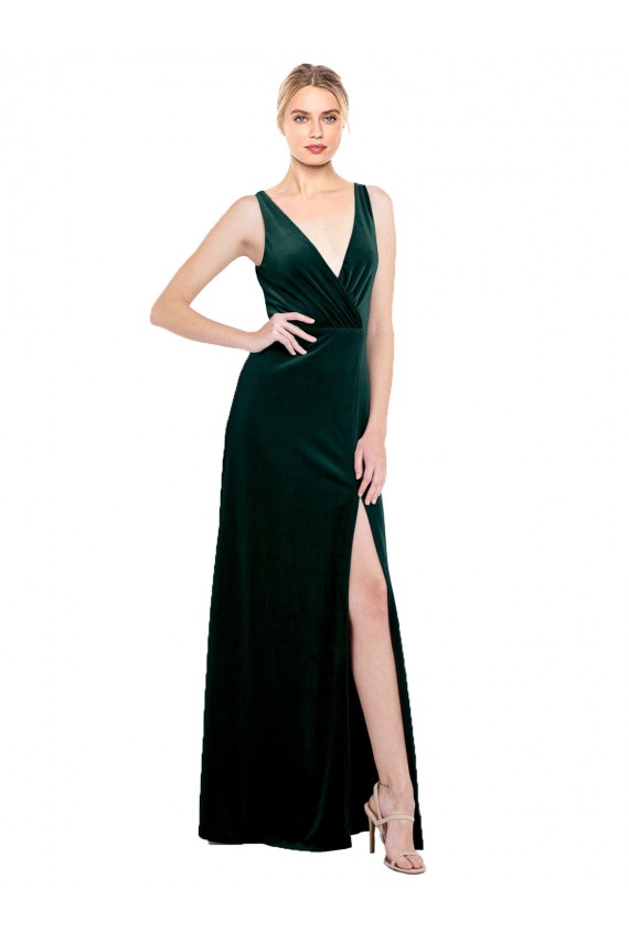Boutique Vert foncé Trapèze Col V Velours Stretch Longue Formelles Robes demoiselle d'honneur / Robes de soirée / Robes de bal