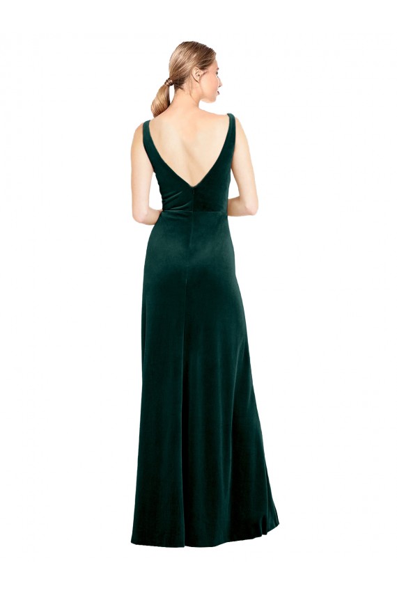 Boutique Vert foncé Trapèze Col V Velours Stretch Longue Formelles Robes demoiselle d'honneur / Robes de soirée / Robes de bal