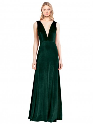 Boutique Vert foncé Trapèze Col V Velours Stretch Longue Formelles Robes demoiselle d'honneur / Robes de soirée / Robes de bal