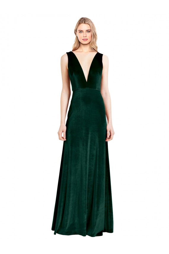 Boutique Vert foncé Trapèze Col V Velours Stretch Longue Formelles Robes demoiselle d'honneur / Robes de soirée / Robes de bal