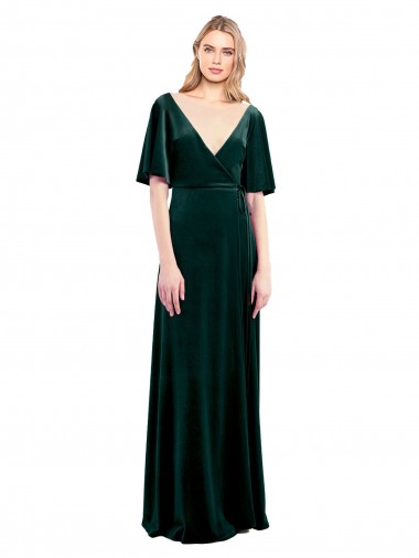 Boutique Vert foncé Trapèze Col V Velours Stretch Longue Robes demoiselle d'honneur / Robes de bal