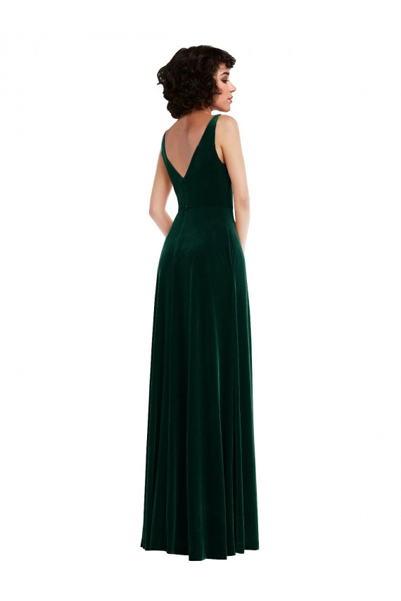 Boutique Vert foncé Trapèze Col V Velours Stretch Longue Robes demoiselle d'honneur / Robes de bal
