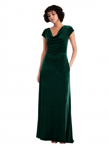 Boutique Vert foncé Trapèze Velours Stretch Longue Robes demoiselle d'honneur / Robes de bal