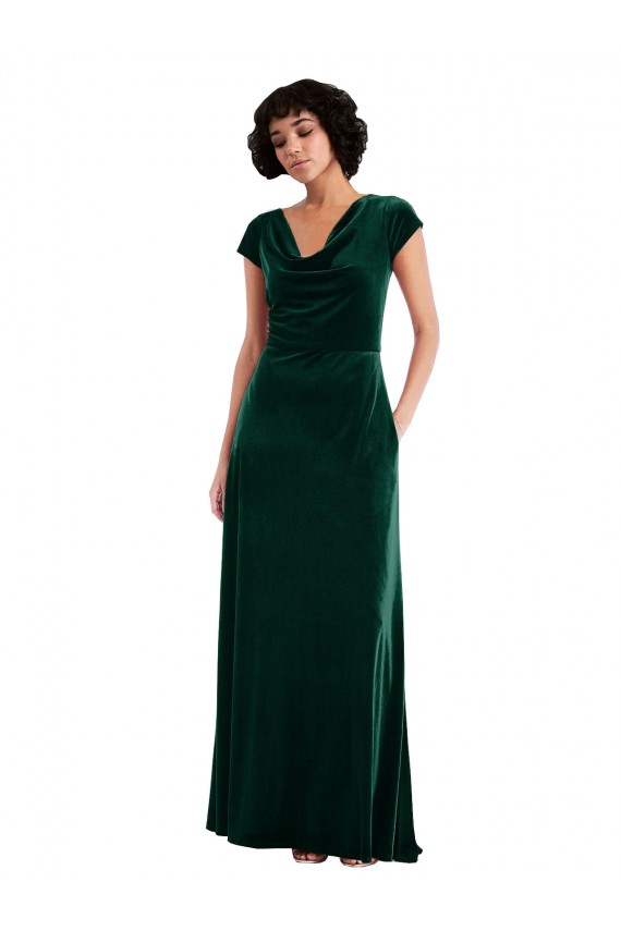 Boutique Vert foncé Trapèze Velours Stretch Longue Robes demoiselle d'honneur / Robes de bal