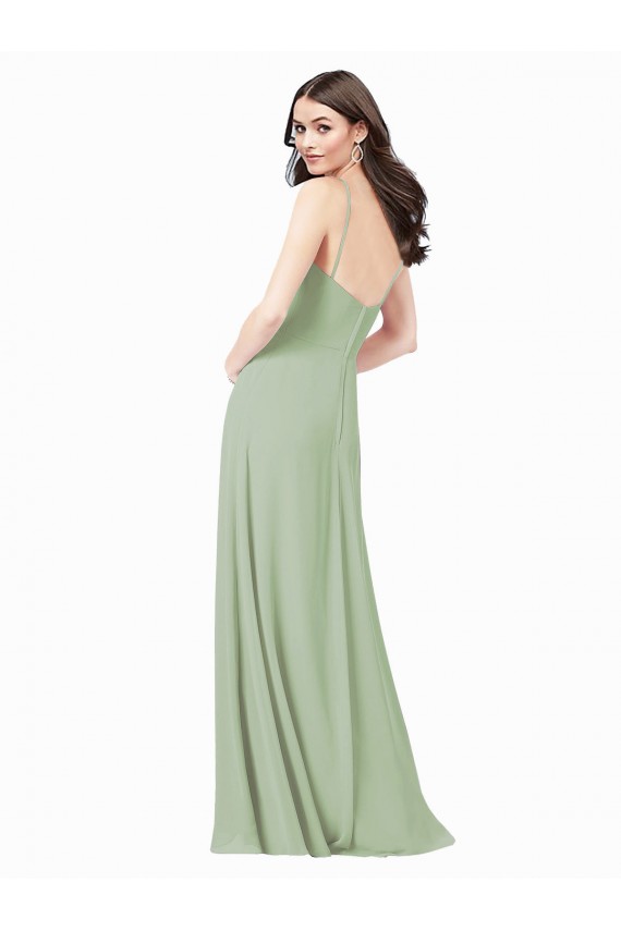 Boutique Vert fumée Trapèze Bretelles spaghetti Mousseline Longue Robes demoiselle d'honneur