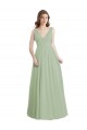 Boutique Vert fumée Trapèze Col V Mousseline Longue Robes demoiselle d'honneur