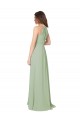 Boutique Vert fumée Trapèze Licou Mousseline Longue Robes demoiselle d'honneur