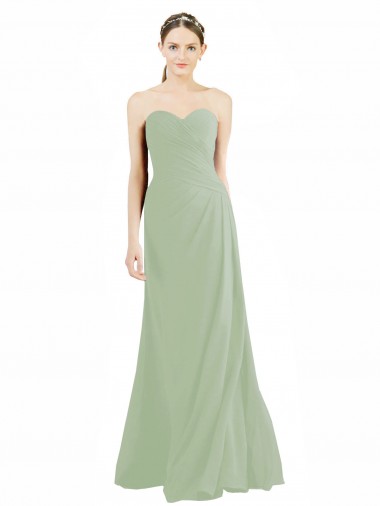 Boutique Vert fumée Trapèze Mousseline Longue Robes demoiselle d'honneur