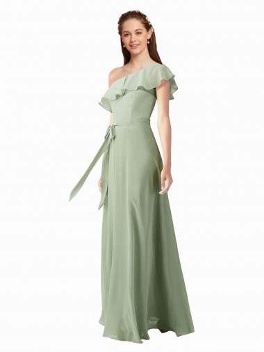 Boutique Vert fumée Trapèze Mousseline Longue Robes demoiselle d'honneur