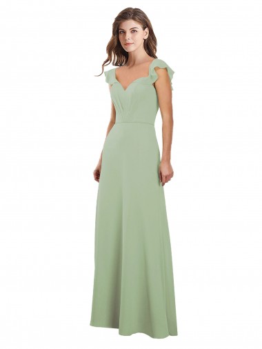 Boutique Vert fumée Trapèze Mousseline Longue Robes demoiselle d'honneur