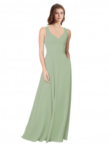 Boutique Vert fumée Trapèze Mousseline Longue Robes demoiselle d'honneur