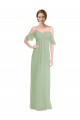 Boutique Vert fumée Trapèze Épaule Dénudée Bretelles spaghetti Mousseline Longue Robes demoiselle d'honneur