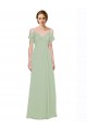 Boutique Vert fumée Trapèze Épaule Dénudée Bretelles spaghetti Mousseline Longue Robes demoiselle d'honneur