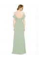 Boutique Vert fumée Trapèze Épaule Dénudée Bretelles spaghetti Mousseline Longue Robes demoiselle d'honneur