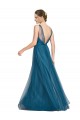 Boutique Vert sarcelle Trapèze Col V Tulle Longue Robes demoiselle d'honneur