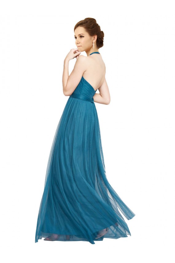 Boutique Vert sarcelle Trapèze Licou Col Haut Tulle Longue Robes demoiselle d'honneur