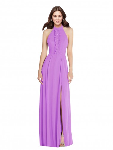 Boutique Violet Trapèze Licou Mousseline Longue Formelles Robes demoiselle d'honneur / Robes de soirée