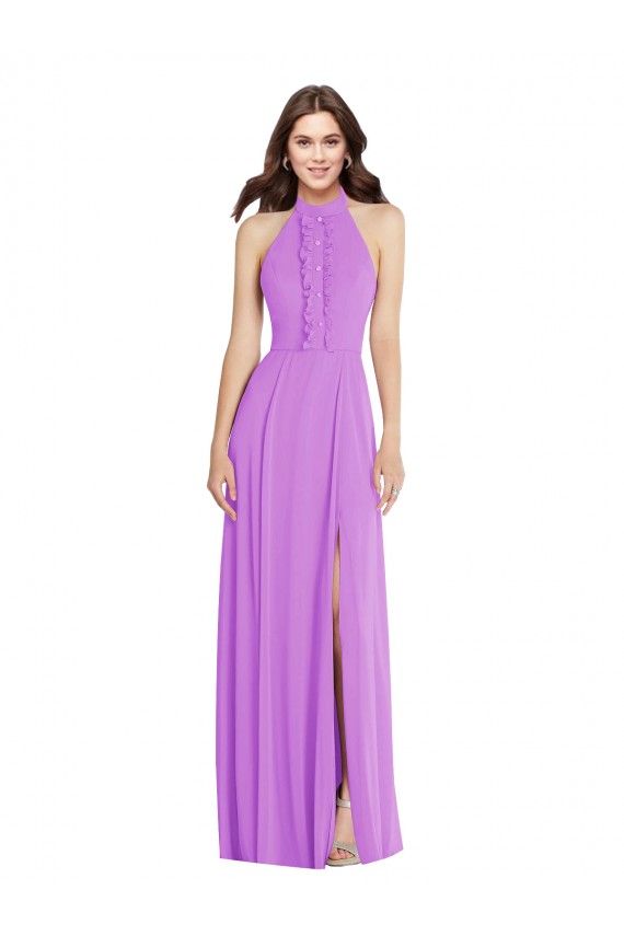 Boutique Violet Trapèze Licou Mousseline Longue Formelles Robes demoiselle d'honneur / Robes de soirée