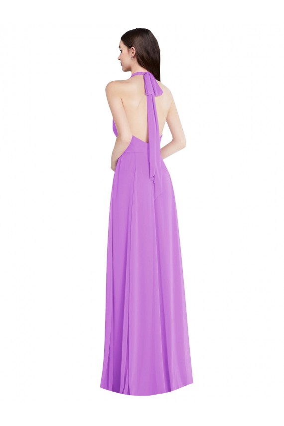 Boutique Violet Trapèze Licou Mousseline Longue Formelles Robes demoiselle d'honneur / Robes de soirée