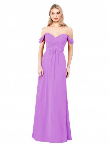 Boutique Violet Trapèze Épaule Dénudée Mousseline Longue Robes demoiselle d'honneur