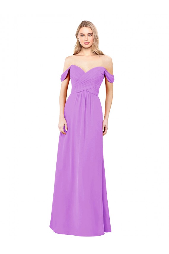 Boutique Violet Trapèze Épaule Dénudée Mousseline Longue Robes demoiselle d'honneur
