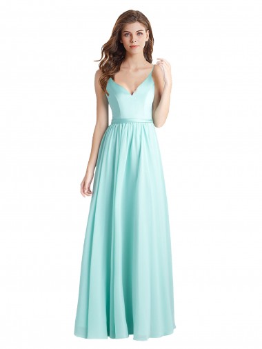 Boutique Waterfall Trapèze Col V Mousseline Satiné Longue Robes demoiselle d'honneur