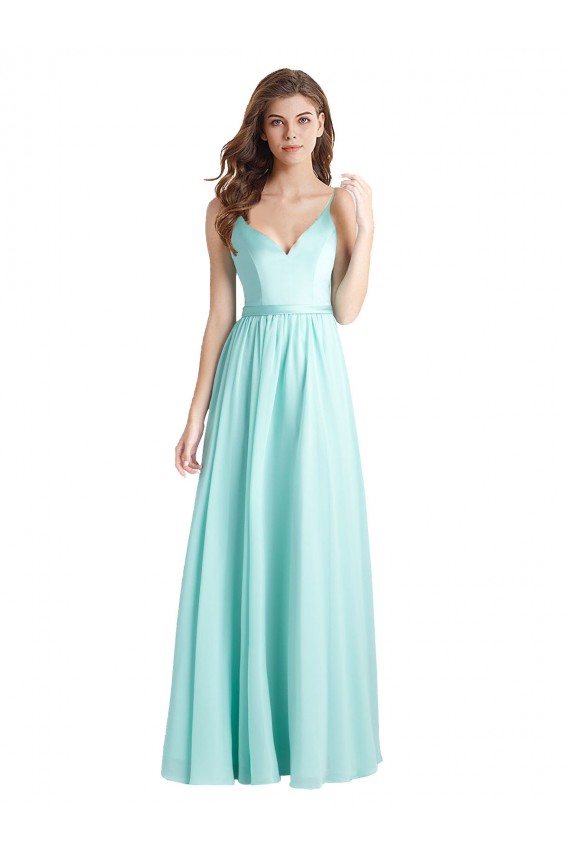 Boutique Waterfall Trapèze Col V Mousseline Satiné Longue Robes demoiselle d'honneur
