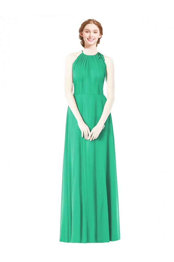 Boutique Émeraude Trapèze Licou Mousseline Longue Robes demoiselle d'honneur
